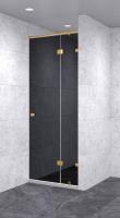 Душевая дверь в нишу с добором распашная 700х1700 черная, профиль золото | Фантазия Стекла