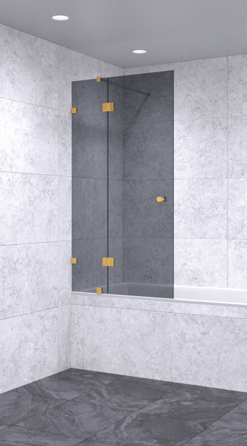 Шторка на ванну 1100х1600 тонированная, профиль золото | Фантазия Стекла