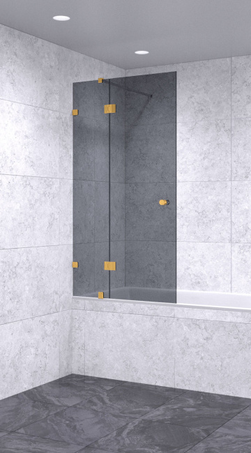 Шторка на ванну 1100х1600 тонированная, профиль золото | Фантазия Стекла