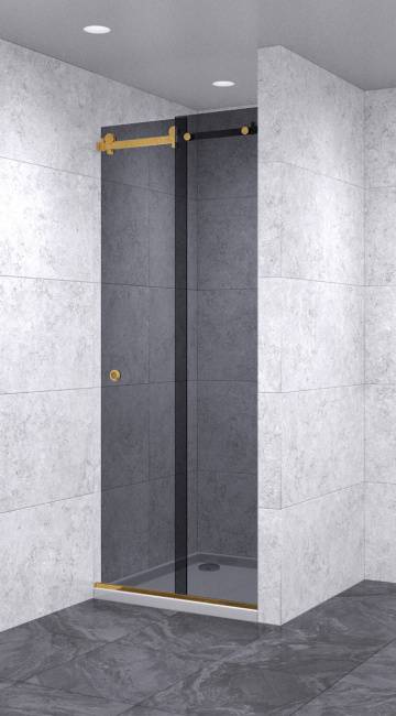 Душевая дверь в нишу раздвижная 450х450х1600 тонированная, профиль золото | Фантазия Стекла