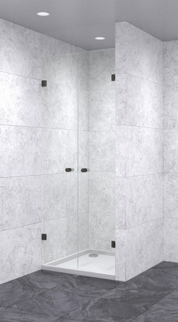 Душевая дверь в нишу распашная двойная 600х600х1600 бесцветная, профиль черный  | Фантазия Стекла