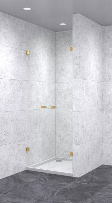 Душевая дверь в нишу распашная двойная 700х700х2200 бесцветная, профиль золото | Фантазия Стекла