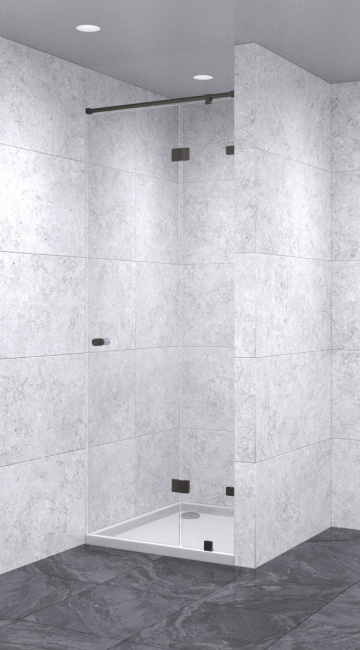 Душевая дверь в нишу с добором распашная 900х1900 осветленная, профиль черный | Фантазия Стекла