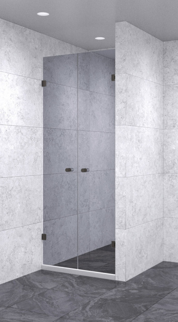 Душевая дверь в нишу распашная двойная 800х800х2000 зеркальная, профиль черный | Фантазия Стекла