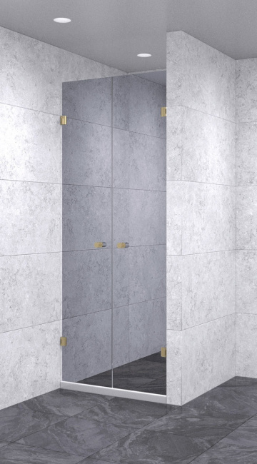 Душевая дверь в нишу распашная двойная 700х700х1800 зеркальная, профиль бронза | Фантазия Стекла