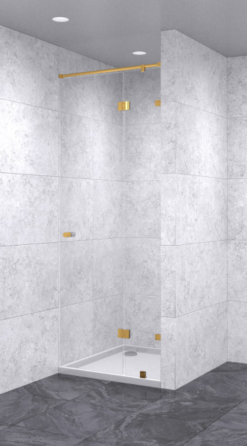 Душевая дверь в нишу с добором распашная 700х2100 осветленная, профиль золото | Фантазия Стекла