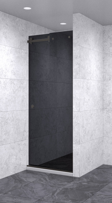 Душевая дверь в нишу раздвижная 450х450х1600 черная, профиль черный | Фантазия Стекла