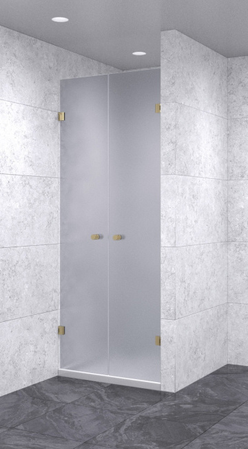 Душевая дверь в нишу распашная двойная 800х800х1600 матовая, профиль бронза | Фантазия Стекла