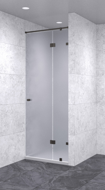 Душевая дверь в нишу с добором распашная  900х2100 матовая, профиль черный  | Фантазия Стекла