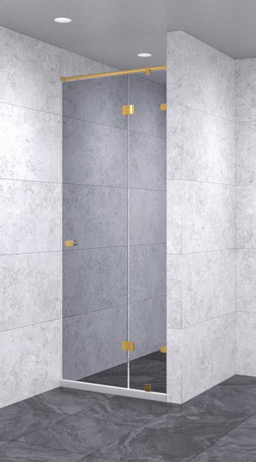Душевая дверь в нишу с добором распашная 1000х1900 зеркальная, профиль золото | Фантазия Стекла
